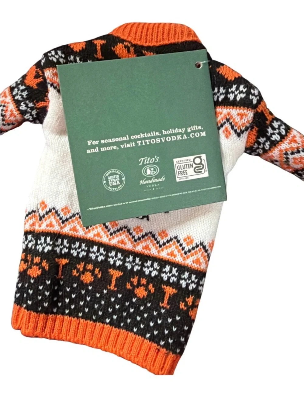 Tito’s Handmade Vodka Dog Bottle Sweater Topper Fair Isle Holiday For Dog People